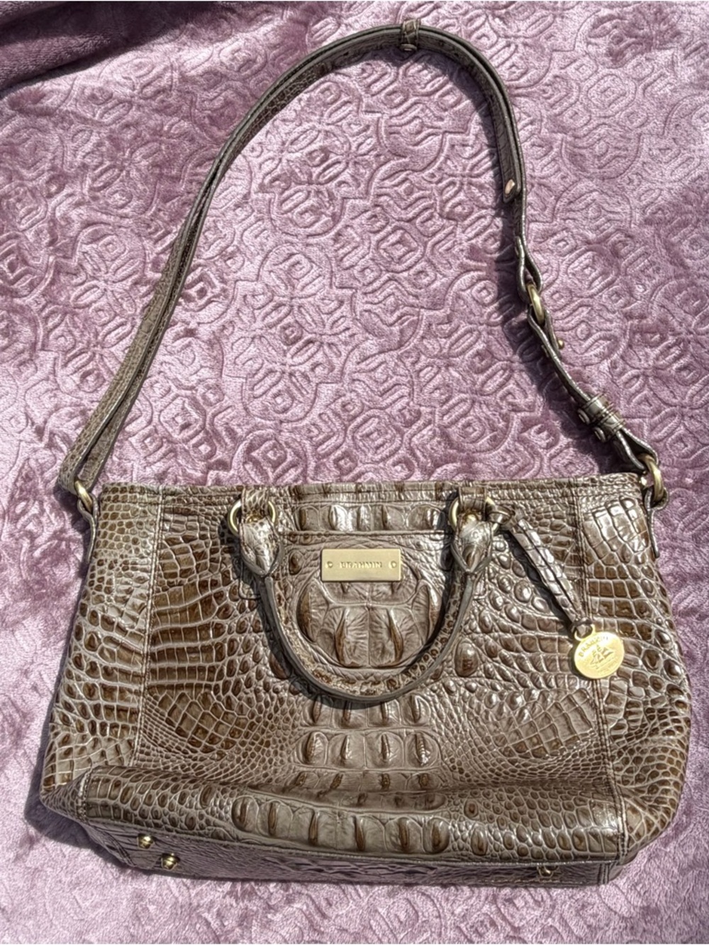 Brahmin Croc-Embossed Leather Satchel Purse